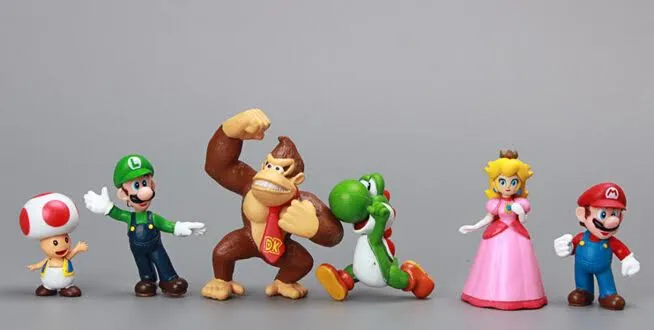 6pc Super Mario Bros Peach Toad Mario Luigi Yoshi Donkey Kong Action Figure Toys