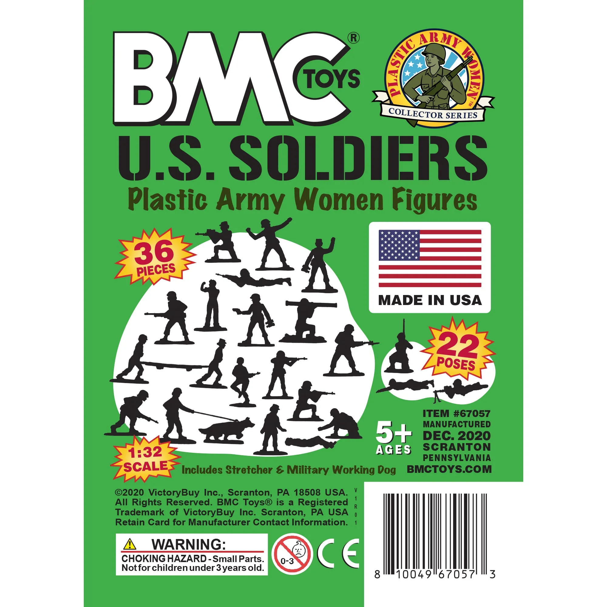 BMC PLASTIC ARMY WOMEN - Green 36pc Female Soldier Figures - Made in USA