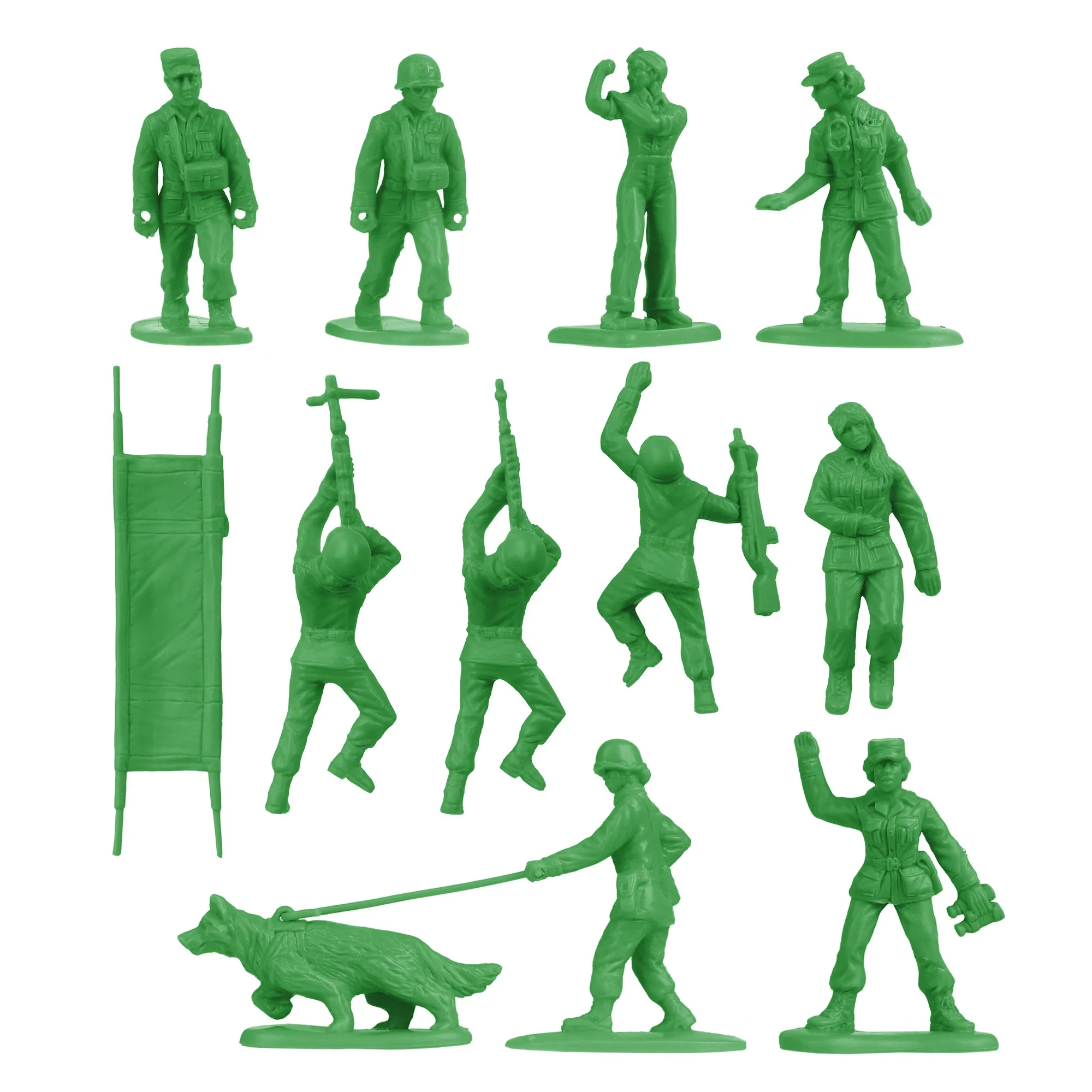 BMC PLASTIC ARMY WOMEN - Green 36pc Female Soldier Figures - Made in USA