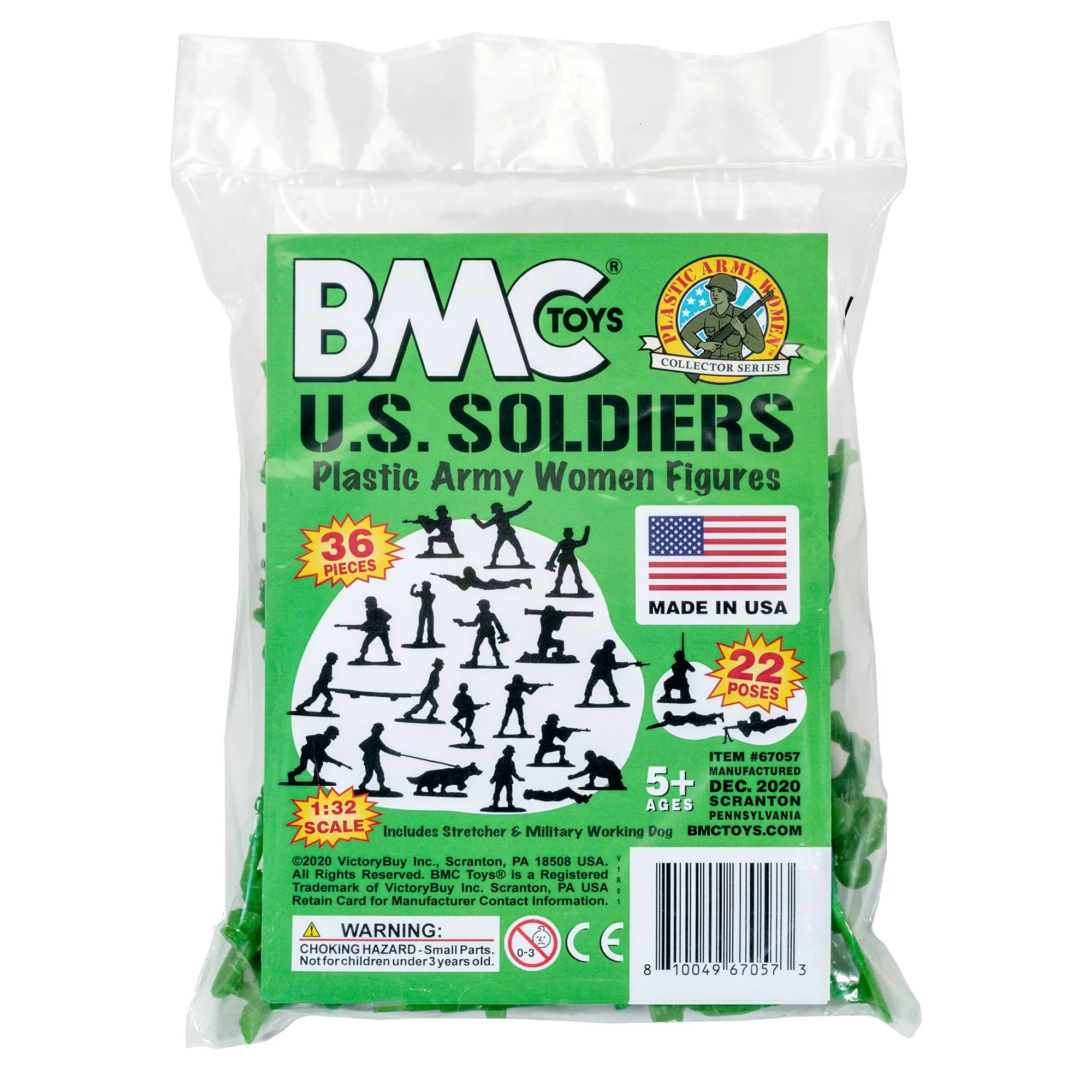 BMC PLASTIC ARMY WOMEN - Green 36pc Female Soldier Figures - Made in USA