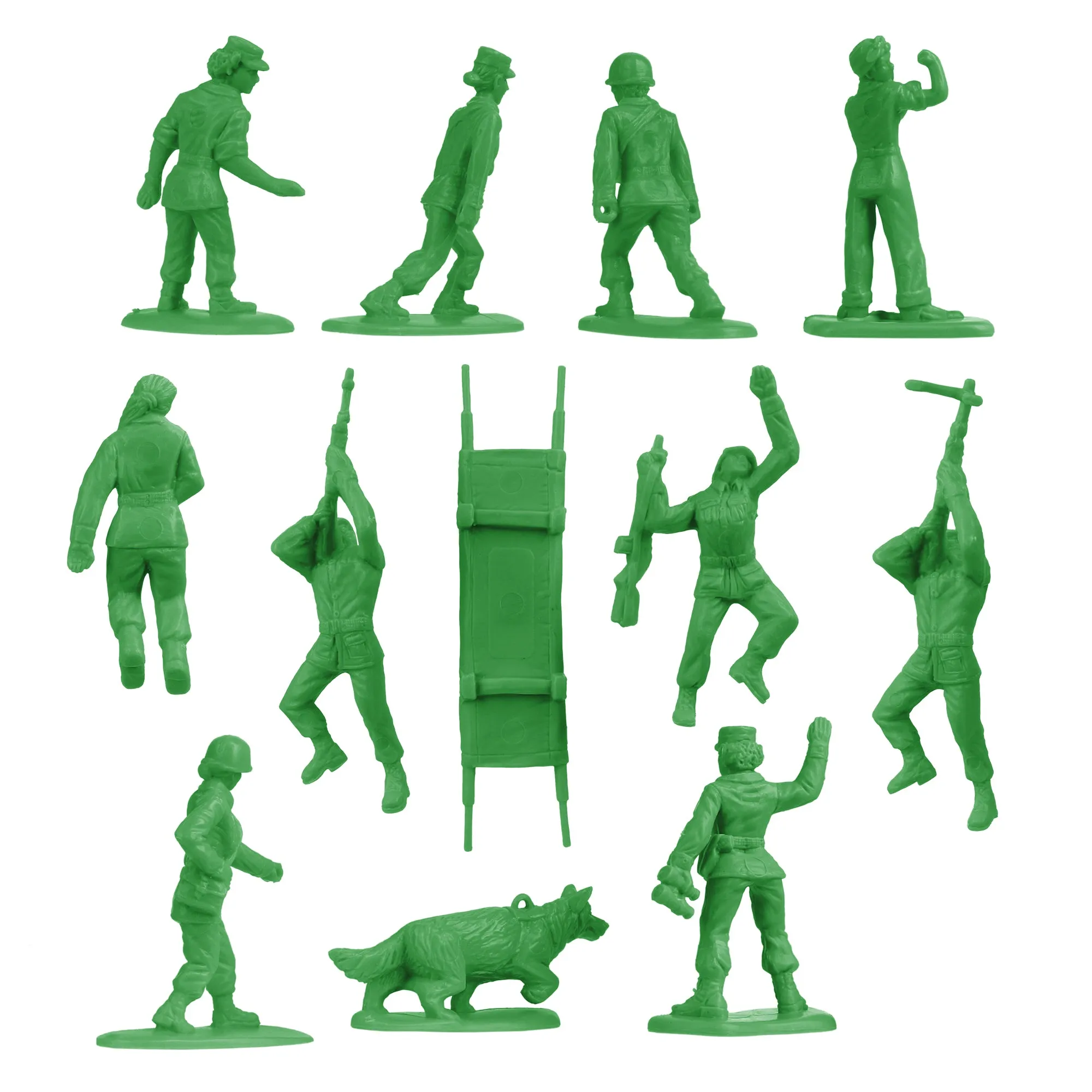 BMC PLASTIC ARMY WOMEN - Green 36pc Female Soldier Figures - Made in USA