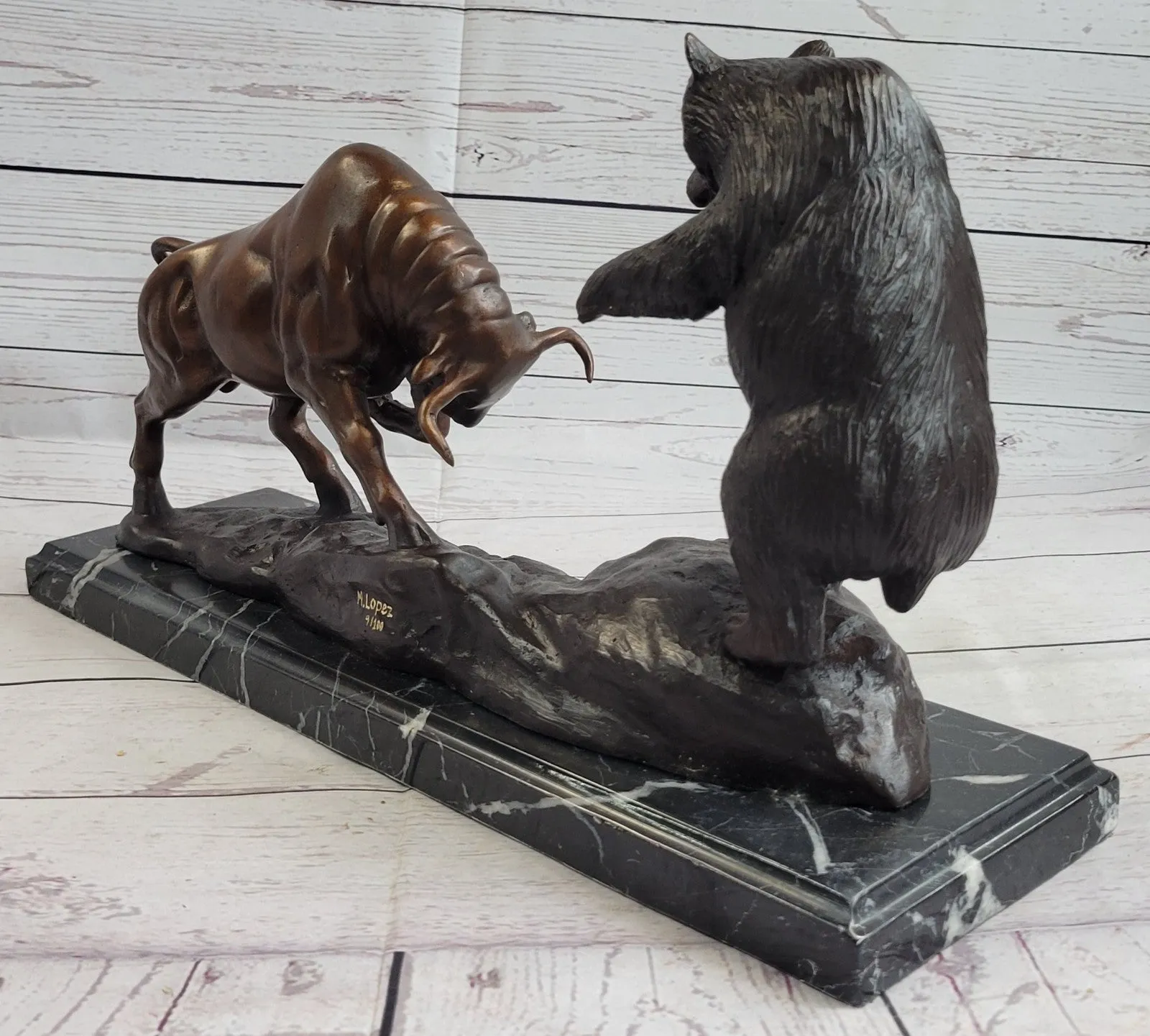 Large SIGNATURE STATUARY Bronze Bull And Bear Statue Sculpture ~ NEW Statue DEAL