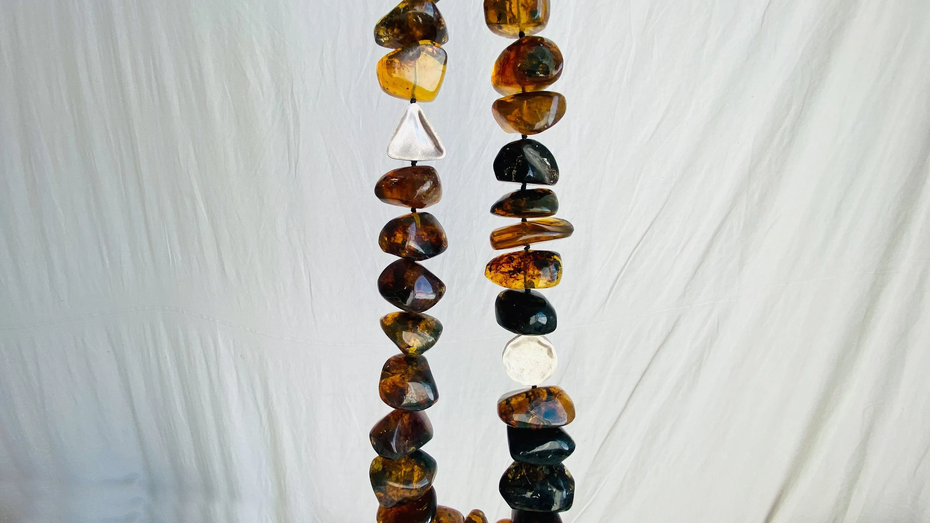 Long Amber & Silver Necklace. Chunky. Southwest Style.