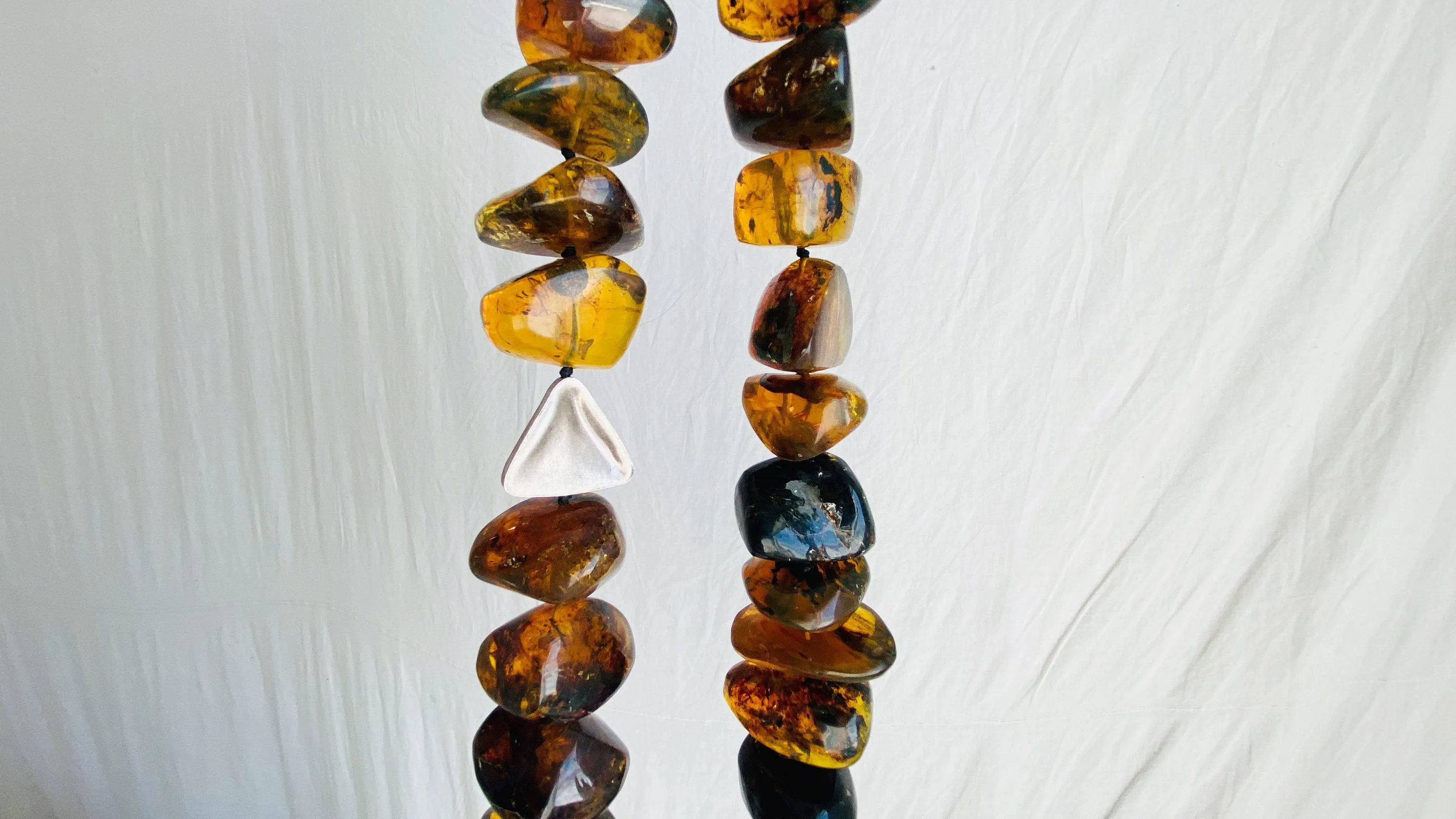 Long Amber & Silver Necklace. Chunky. Southwest Style.