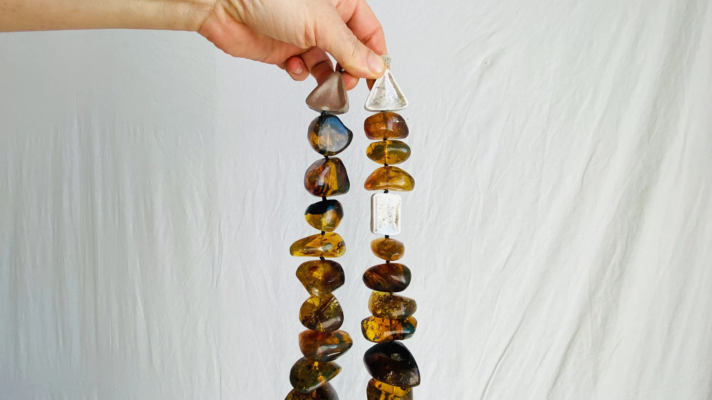 Long Amber & Silver Necklace. Chunky. Southwest Style.