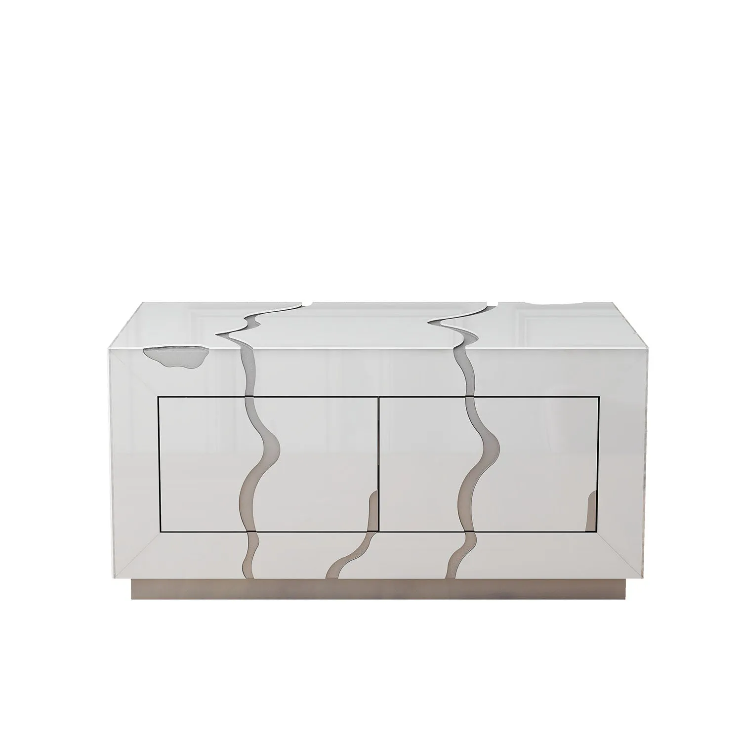 Modern White Coffee Table with Silver Accents and Four Drawers - A Unique and Stylish Centerpiece for Your Living Room