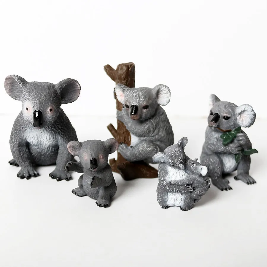 Realistic Wild Life Jungle Zoo Koala Animals Authentic Hand Painted  Figurine Model Koala Bear Climbing a Tree Toy Figure