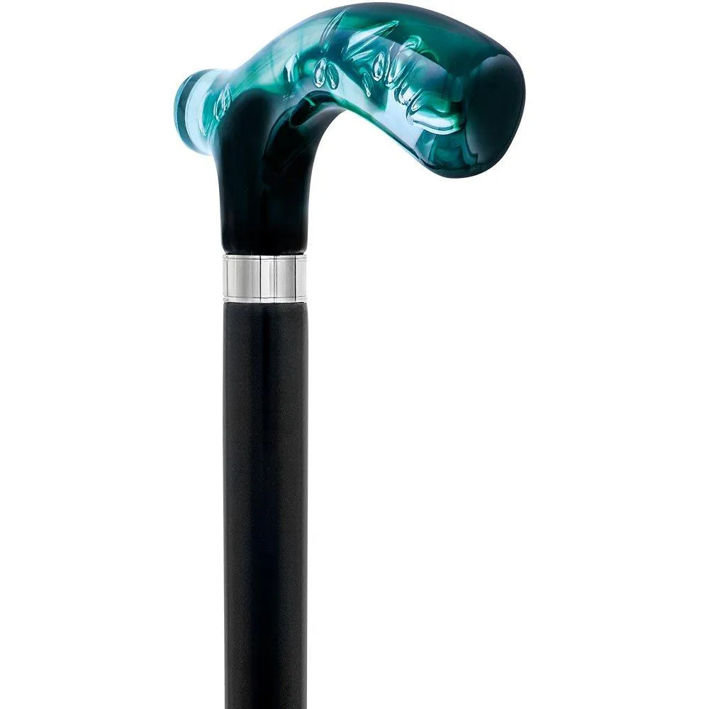 Scratch and Dent Green and Clear Acrylic Bubble Handle Cane w/ Black Beechwood Shaft & Gold Collar V3233