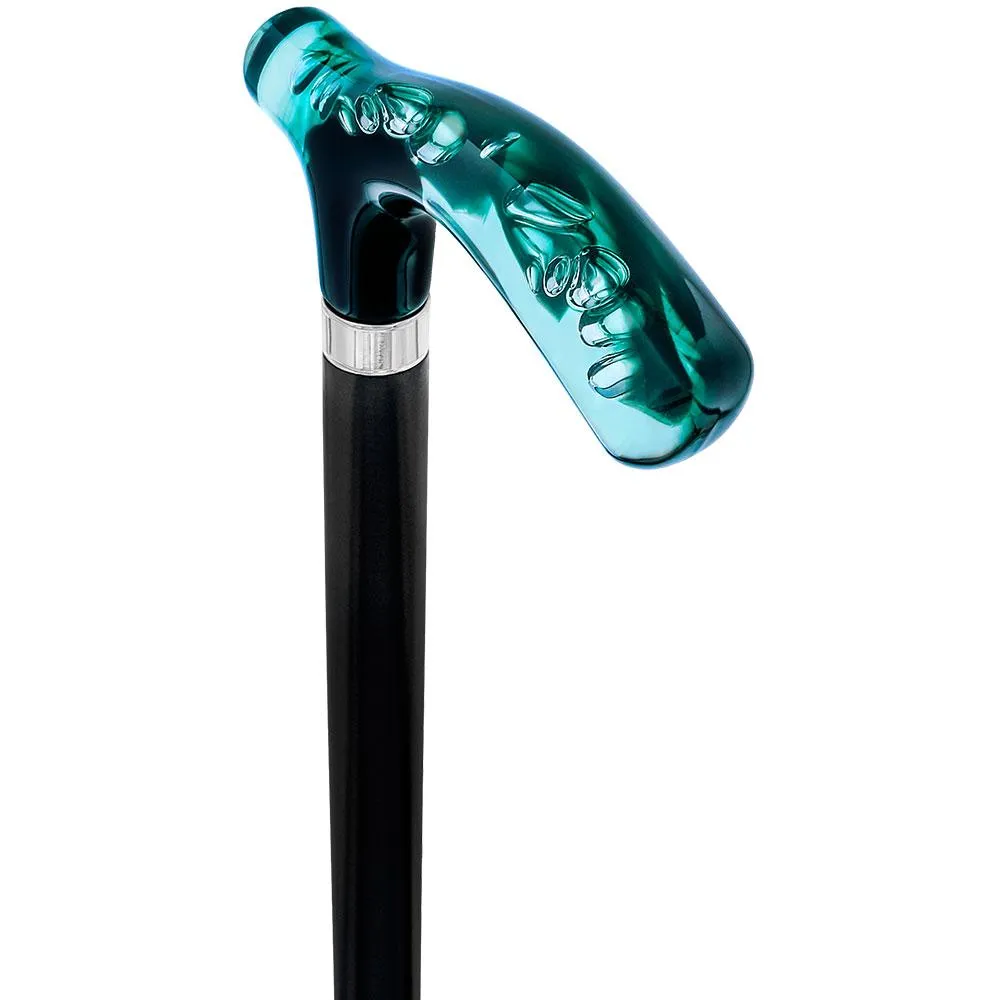 Scratch and Dent Green and Clear Acrylic Bubble Handle Cane w/ Black Beechwood Shaft & Gold Collar V3233