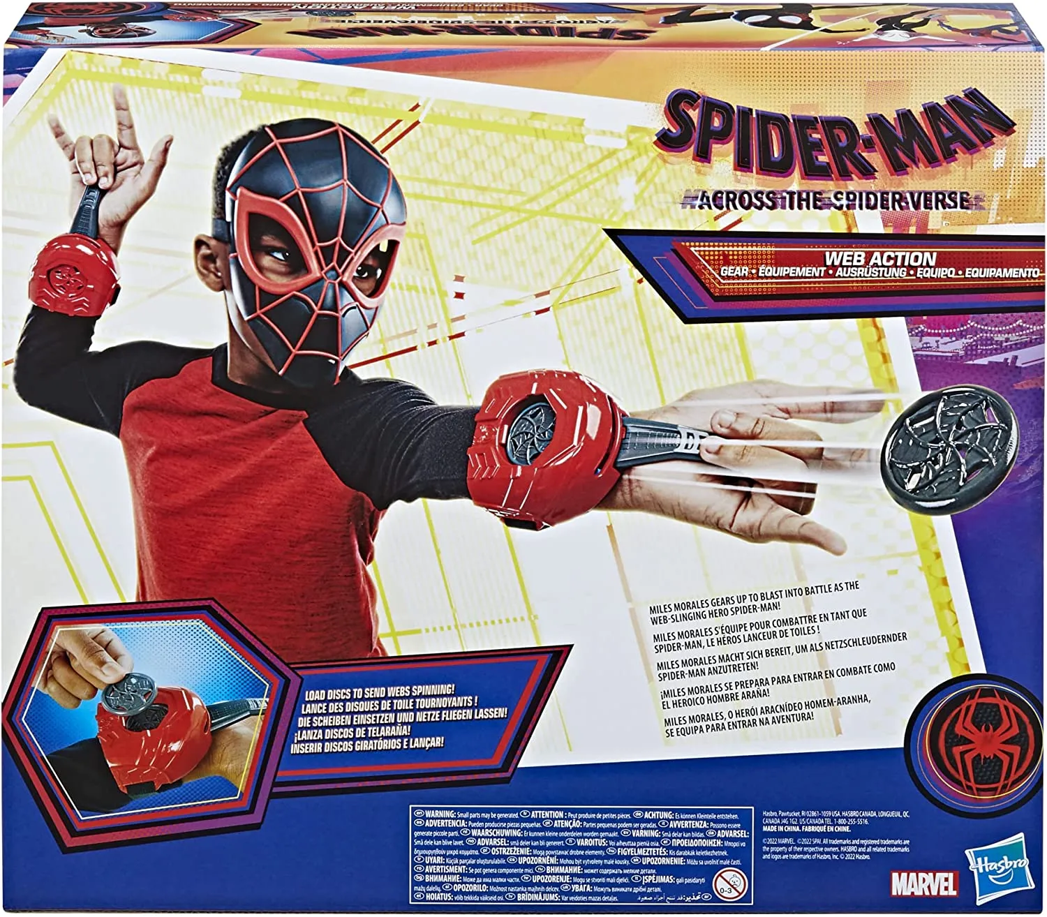 Spider-Man Marvel Across The Spider-Verse Web Action Gear, Miles Morales Costume Mask and Gauntlets, Super Hero Toys