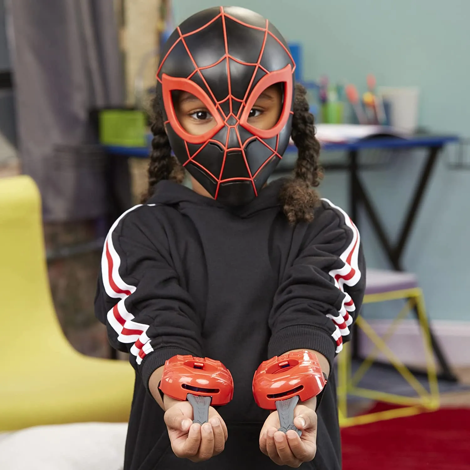 Spider-Man Marvel Across The Spider-Verse Web Action Gear, Miles Morales Costume Mask and Gauntlets, Super Hero Toys