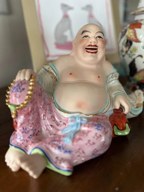 Vintage Buddha Figurine, Meditating, Laying Down, Happy Buddha, Porcelain Figure, Asian