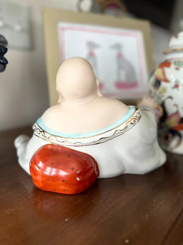 Vintage Buddha Figurine, Meditating, Laying Down, Happy Buddha, Porcelain Figure, Asian