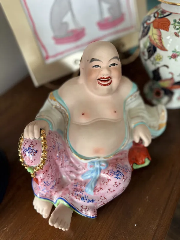 Vintage Buddha Figurine, Meditating, Laying Down, Happy Buddha, Porcelain Figure, Asian