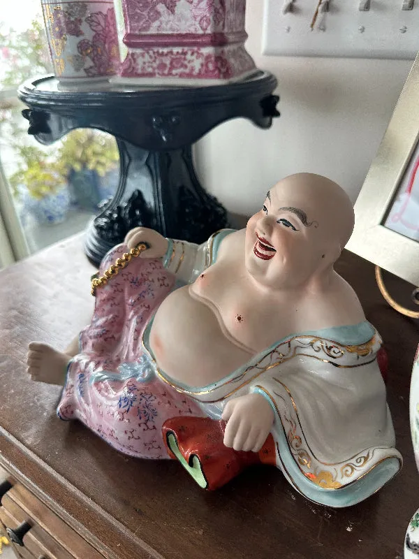 Vintage Buddha Figurine, Meditating, Laying Down, Happy Buddha, Porcelain Figure, Asian