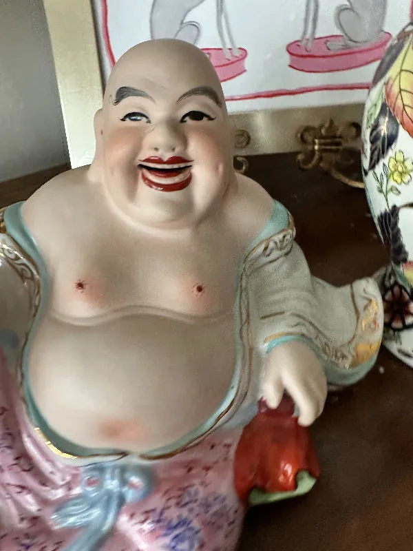 Vintage Buddha Figurine, Meditating, Laying Down, Happy Buddha, Porcelain Figure, Asian