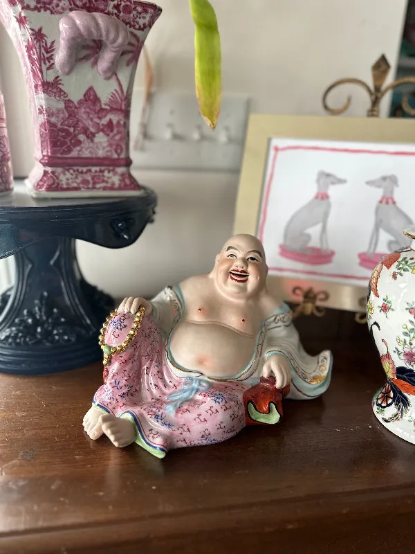 Vintage Buddha Figurine, Meditating, Laying Down, Happy Buddha, Porcelain Figure, Asian