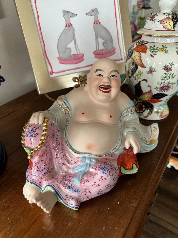 Vintage Buddha Figurine, Meditating, Laying Down, Happy Buddha, Porcelain Figure, Asian